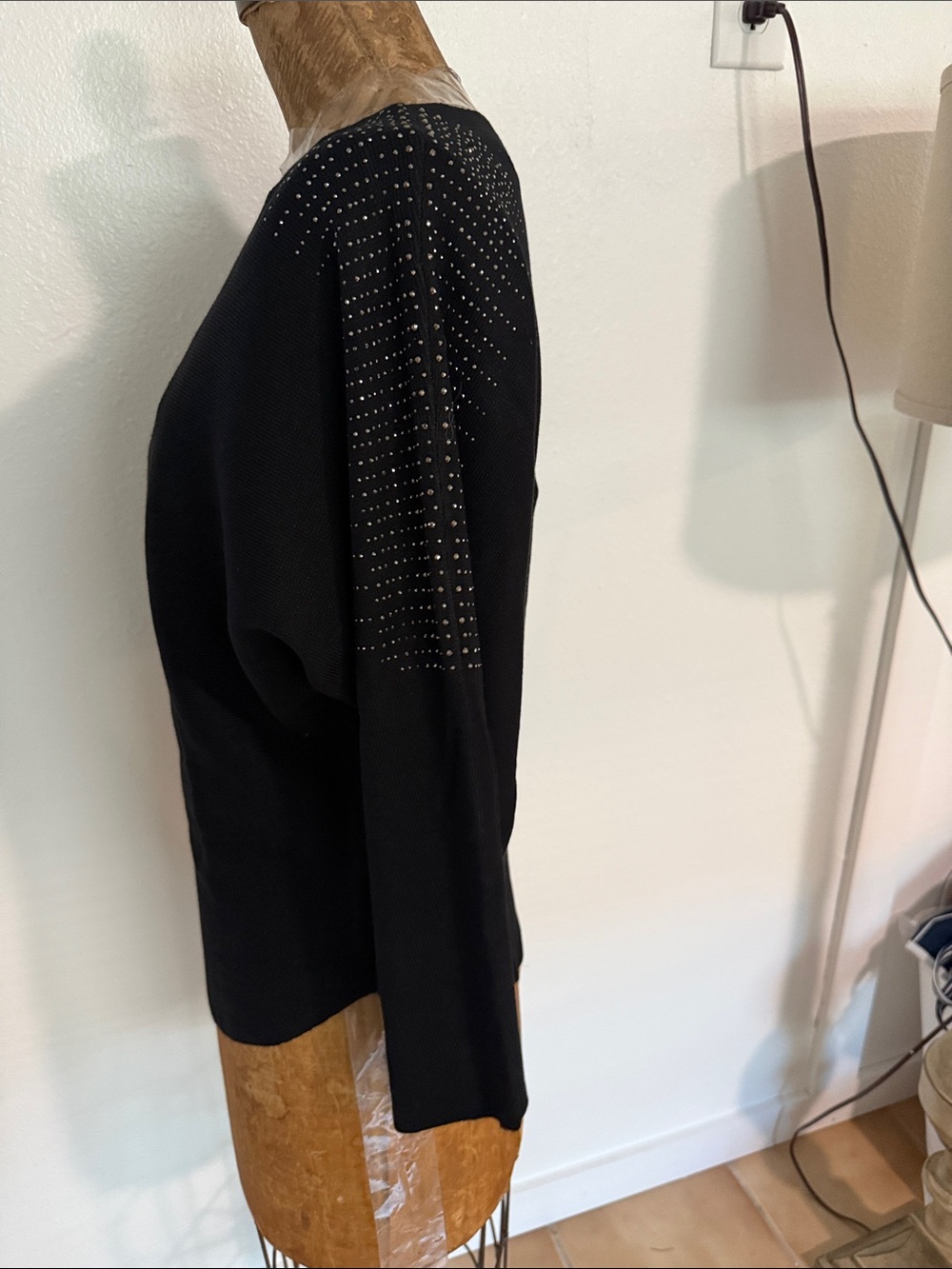 Black Stud-Shoulder Knit Dolman Sweater - Picture 4 of 5